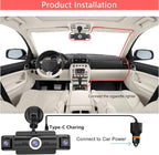 4 Channel 4K Dash Cam Front and Rear Inside, 360° View 1080P Dash Camera for Cars, Super Night Vision, Gravity Sensor, Loop Recording, WDR, 24H Parking Mode, WiFi & APP Control, with 64GB Card
