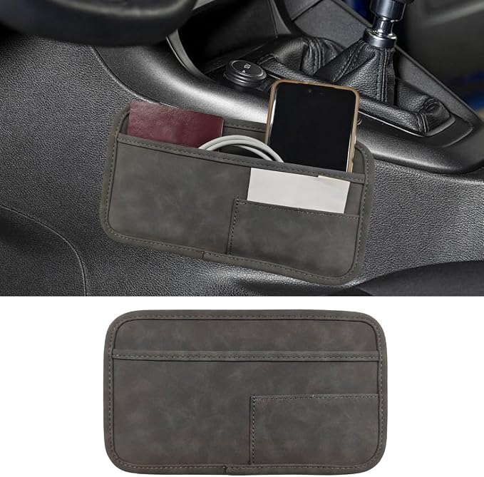 Car Seat Side Pocket Organizer, Suede Auto Door Storage Pouch, Mini Self-Adhesive Car Console Organizer, Universal Vehicle Cell Phone Holder for Key, Pen, Sunglasses(Gray)