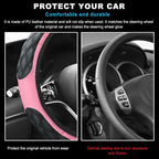 Car Steering Wheel Cover, 15 Inches Non-Slip Leather Steering Wheel Protector, Universal Soft Cover Mats for Car Truck SUV, Interior Car Accessories (Pink)