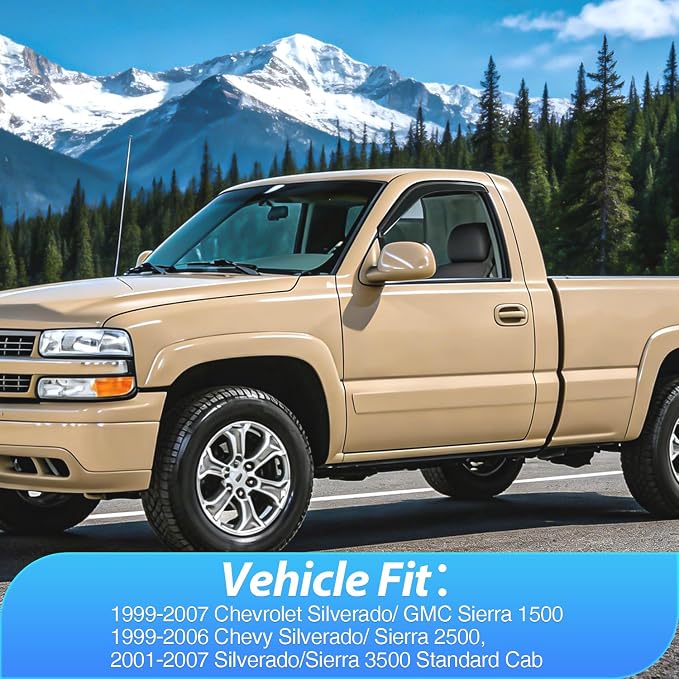 Window Visors for 1999-2007 Chevy Silverado/GMC Sierra 1500, 1999-2006 Silverado/Sierra 2500, 2001-2007 Silverado/Sierra 3500 Standard Cab, Outside Mount Rain Guards Vent Visors, 2PCS