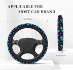 Elastic Weed Leaves Neon Colorful Black Car Steering Wheel Cover Protector Upgrade Thicken,Anti Slip Soft Car Accessories for Diverse Cars Truck SUV for Men Women Universal 15 Inch