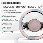 Steering Wheel Cover, with Non-Slip Lining, Cool in Summer Warm in Winter for Men Women, 14.5-15 Inch Non-Slip Breathable Leather Car Steering Wheel Protector