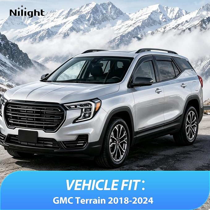 in-Channel Rain Guards for GMC Terrain 2018-2024, Window Visor Window Deflectors for Rain Protection & Ventilation, Smoke Tinted, 4PCS