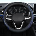 Coverado Nappa Leather Steering Wheel Cover Universal 14-15 Inch Anti-Slip Breathable Steering Wheel Protector Luxury Auto Decor for Men Women Blueline