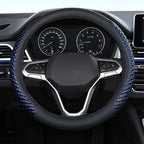 Coverado Nappa Leather Steering Wheel Cover Universal 14-15 Inch Anti-Slip Breathable Steering Wheel Protector Luxury Auto Decor for Men Women Blueline
