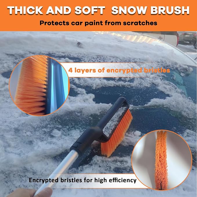 32 Inch Snow Brush - Aluminum Car Snow Scraper and Brush for Cars Windshield with Ergonomic Foam Grip for Snow Removal, Detachable Ice Scraper for Car