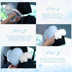 2 Pcs Plush Heart Shaped Pillow with Angel Wings Car Headrest Soft Comfortable Seat Pillow for Driving Travelling Room Office Car Decor, 19.7 x 8.3 Inch(Light Blue)