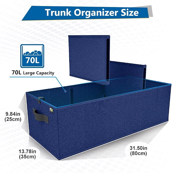 Trunk Organizer for Car, Car Organizer, Sturdy Trunk Organizer for SUV, Non-Slip Bottom, Storage Organizer for Sedans, Van, Jeep, Grocery, Large 3 Compartments, Blue 32"×13"×10.6"