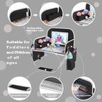 Kids Travel Tray for Car Seat, Road Trip Essential Kids Lap Tray | Toddler Gift for Boy Activities with Dry Erase Board, No-Drop iPad Holder Stand, Cooler Cup Holder & Adjustable Strap, Black
