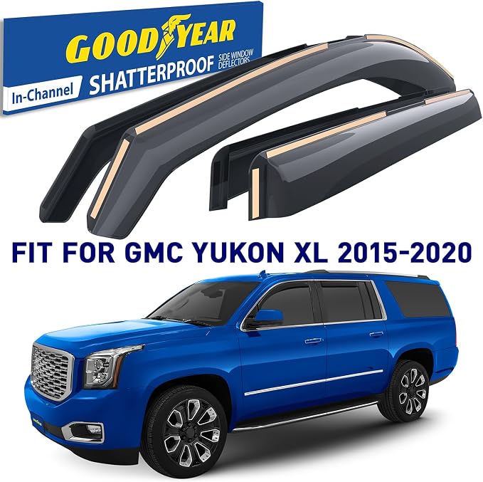 Goodyear Shatterproof in-Channel Window Deflectors for GMC Yukon XL 2015-2020, Rain Guards, Window Visors for Cars, Vent Deflector, Car Accessories, 4 pcs - GY008139