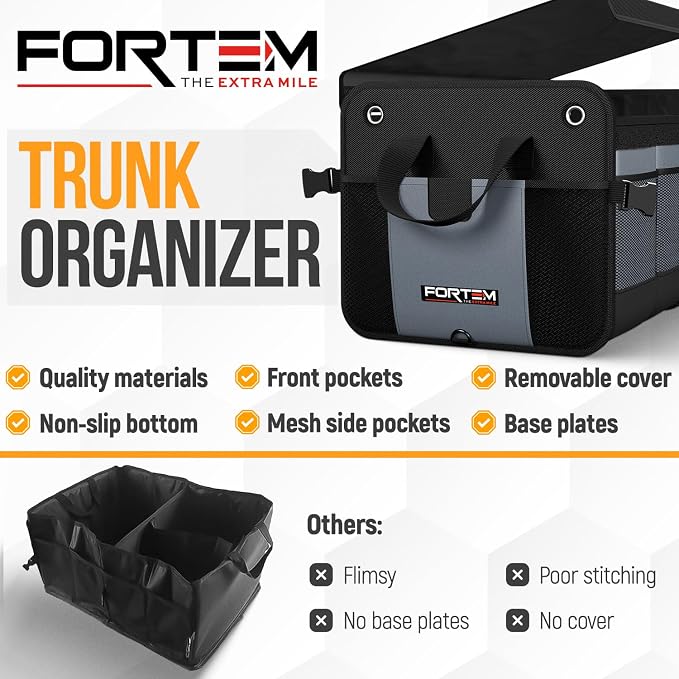Trunk Organizer For SUV Car Organizer and Storage, Collapsible Multi-Compartment Storage Bag Car Accessories for Women Men, 1680D Oxford, Non Slip Bottom, Adjustable Straps, Soft Cover (65L)
