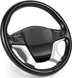 Genuine Leather Steering Wheel Cover, Stitch On Wrap, 15 Inch Steering Wheel Wrap for Car Truck SUV Pickup Boat, DIY Sewing with Needle Thread, Black
