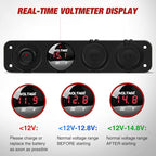 4 in 1 ON/Off Charger Socket Panel Dual USB Power Outlet LED Voltmeter Cigarette Lighter Socket Lighted ON Off Rocker Toggle Switch for Truck Car Marine Boats RV,2 Years Warranty