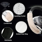 Steering Wheel Cover, Fluffy, Universal Rhinestone, Comfortable, Non-Slip Luxurious Faux Wool,Bedazzled Car Accessories for Women, Fits for 14.5 to 15 Inch