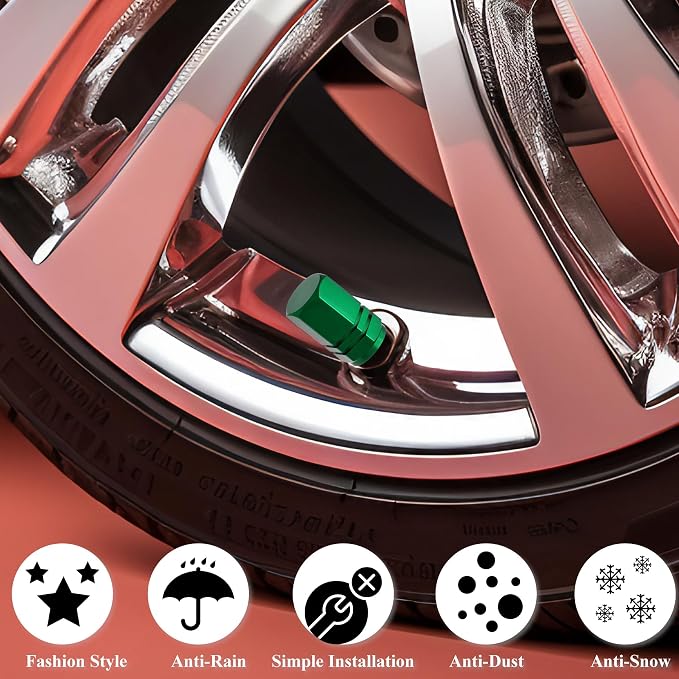 12PCS Tire Valve Stem Caps, with Rubber O-Ring, Corrosion Resistant Leak-Proof, Aluminum Alloy Universal Wheel Valve Covers for Cars, SUV, Trucks, Bikes, Motorcycles, Bicycles(Green)