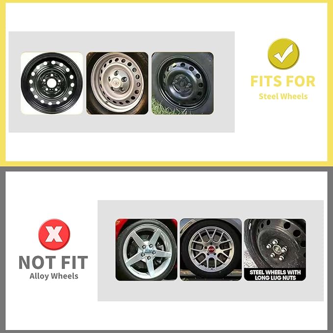 4-Pack Universal Hubcaps Wheel Covers Replacement R17, Steel Wheel Rim Cover for Most Cars Trucks Sedans SUV, 17" 17 in Hub Caps (Bright Black Color, 17 inch)