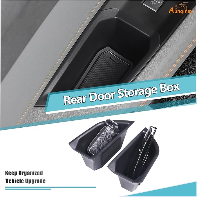 Rear Door Side Storage Box Compatible with Audi Q4 E-Tron 2022 2023 2024 2025, 2PCS Car Back Door Side Armrest Grab Handle Groove Storage Organizer Tray Pocket Slot Mat Insert ABS Accessories