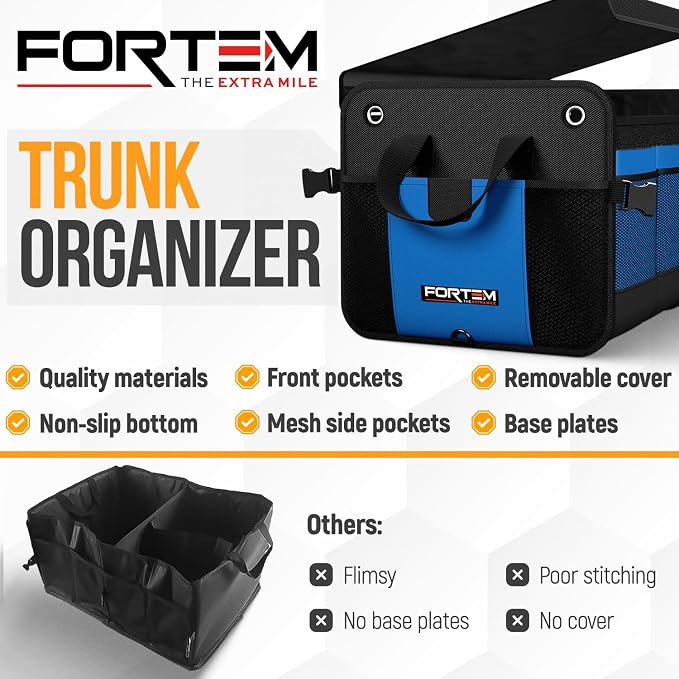 Trunk Organizer For SUV Car Organizer and Storage, Multi-Compartment Storage Bag Car Accessories for Women Men, Perfect Christmas Gifts, 1680D Oxford, Non Slip Bottom, Straps, Soft Cover (90L)
