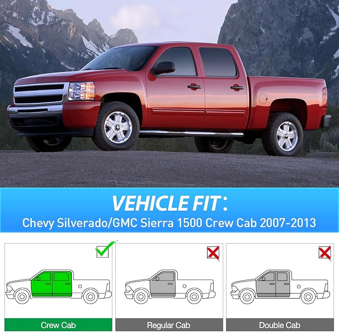 Tape-On Rain Guards for Chevy Silverado 1500 Crew Cab 2007 2008 2009 2010 2011 2012 2013, Window Visors Vent Wind Deflectors-4PCS