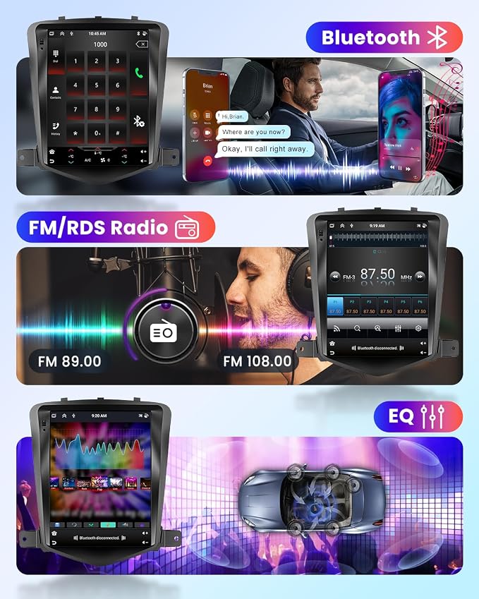 4Core 4G+64G Android 15 Car Radio for Chevy Cruze J300 2009-2014, 5G-WiFi, Car Stereo Wireless Carplay, 9.7'' HD Touchscreen Mirror Link GPS navigation Bluetooth FM/RDS EQ-32 SWC Backup Camera