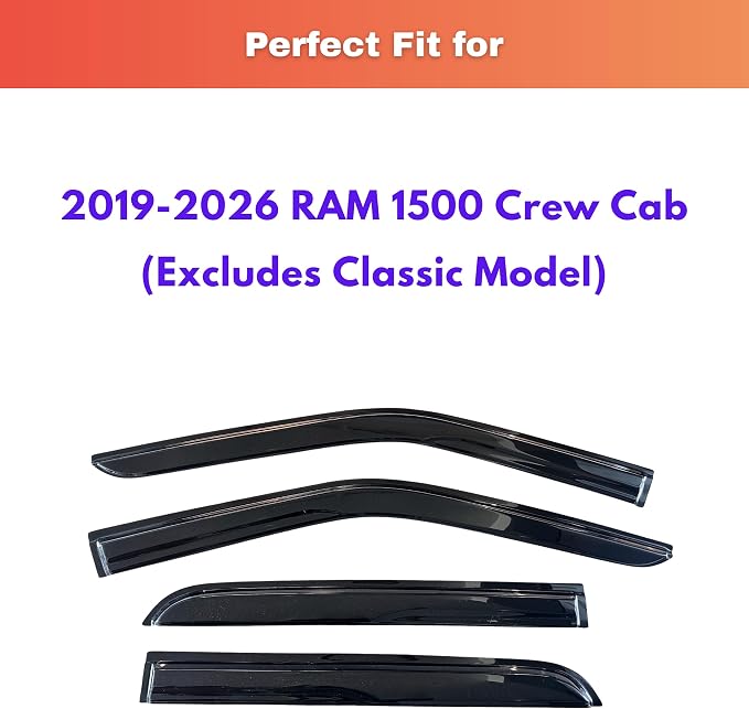 KPY Rain Guards Fit for 2019-2026 RAM 1500 Crew Cab (Excludes Classic Model), Out-Channel Window Visors Vent Wind Deflectors 4PC, Truck Accessories for 19-26 RAM 1500 Crew Cab (Full-Size Cabs)