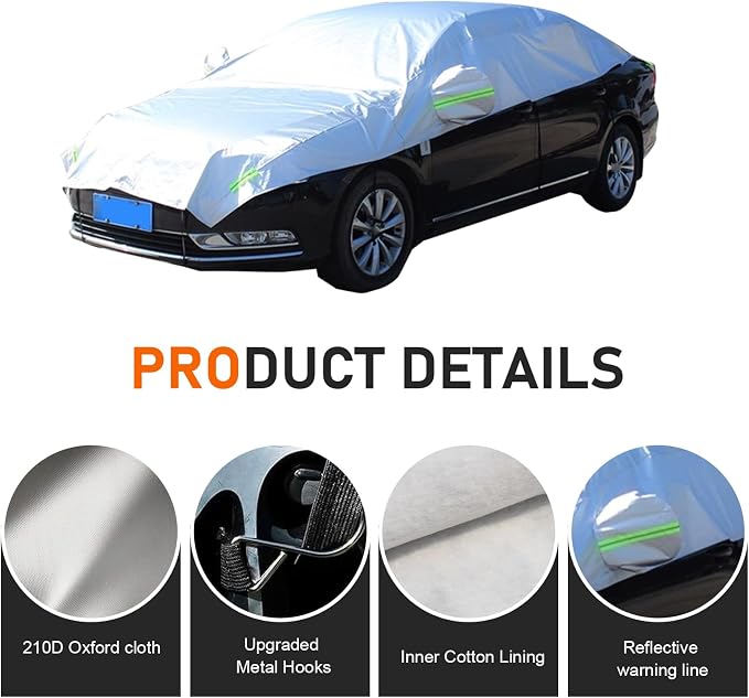 Car Half Cover, Oxford Summer Rainproof Sunshade Cover, All-season Thickened Car Roof Protector, Universal for Sedans (Silver)