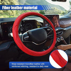 15 Inch Leather Car Steering Wheel Cover for SUV, Truck, Red | Anti-Slip Breathable Automotive Steering Wheel Protector, Universal Heat Resistant Vehicle Interior Accessories