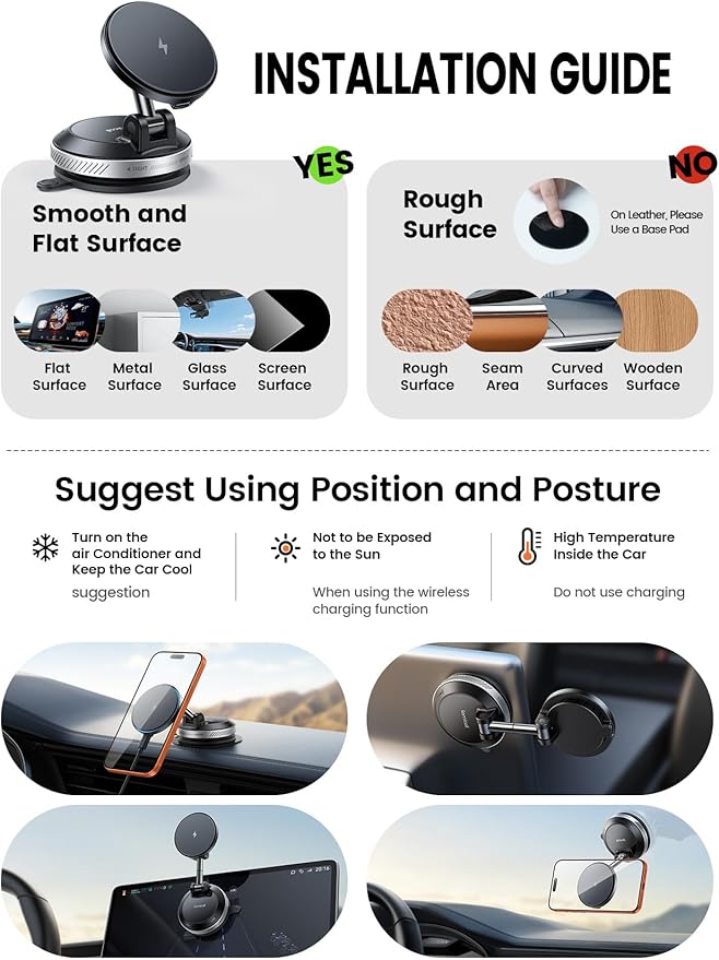15W for MagSafe Car Mount Charger - [70 LBS Strongest Suction] Magnetic Wireless Car Charger, Suction Cup Phone Mount, Vacuum Magnetic Phone Holder Car Mount for iPhone 17 Pro Max 16 Silver