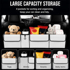 Car Trunk Organizer – Backseat Hanging Large Storage Bag with Adjustable Straps, Waterproof Collapsible Cargo Organizer with 4 Pockets, Space-Saving Trunk Storage for SUV Truck MPV (White)