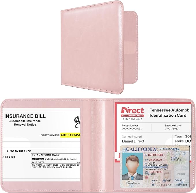 CoBak Car Registration and Insurance Holder - Small and Lightweight Vehicle Glove Box Car Organizer, Auto Truck Comparment Accessories Case for Essential Document, Driver License (Light Pink)