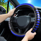 Car Leather Steering Wheel Cover - Carbon Fibre Material, Universal 14.5-15 Inch Leather Anti-Slip Breathable Auto Steering Wheel Covers for Men Women (3D Massage - Sports Blue)