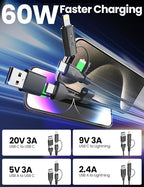 Coiled USB-C and Lightning Cable 2-in-1, 3FT iPhone 17 16 Car Charger Cord, 60W Fast Charging Cable for iPhone 15, Samsung Galaxy Supports Apple CarPlay & Android Auto