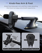 Easy One Touch Advanced Universal Car Mount Dashboard & Windshield Suction Cup Phone Holder for iPhone, Samsung, Google, All Smartphones