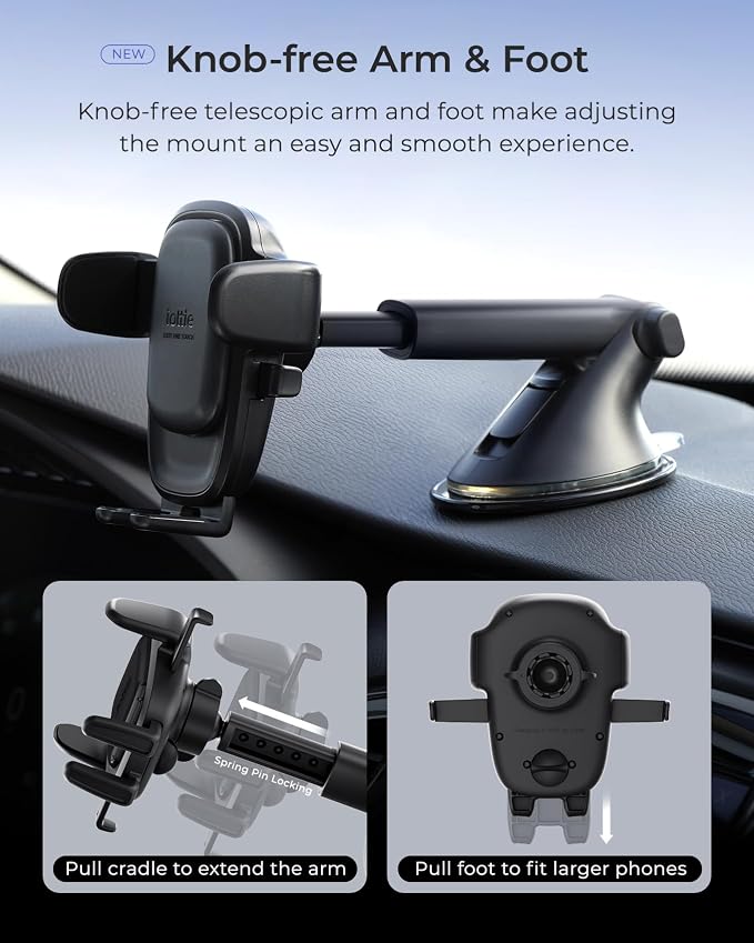 Easy One Touch Advanced Universal Car Mount Dashboard & Windshield Suction Cup Phone Holder for iPhone, Samsung, Google, All Smartphones