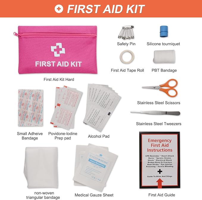 Car Emergency Kit for Teen Girl and Lady's Gifts, Pink Emergency Roadside Assistance kit with 10FT Jumper, First Aid Kit, Safety Hammer, Tow Rope, and More Ideal Pink Car Accessories Tool