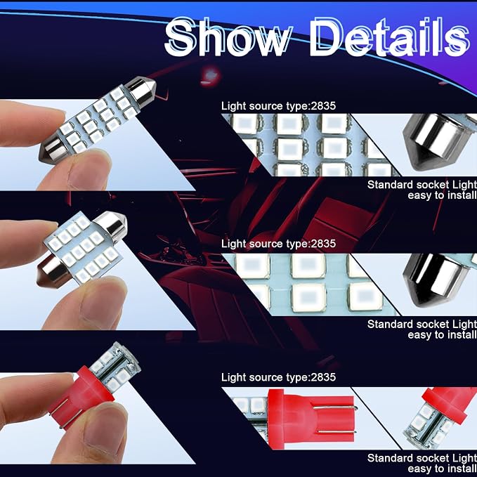 24PCS LED Interior Replacement Bulbs, Interior Car Lights, Dome Light LED Car Bulb Kit Set T10 31 mm 42 mm, Used for Map Dome Lights and License Plate Courtesy Lights Accessories (Red)