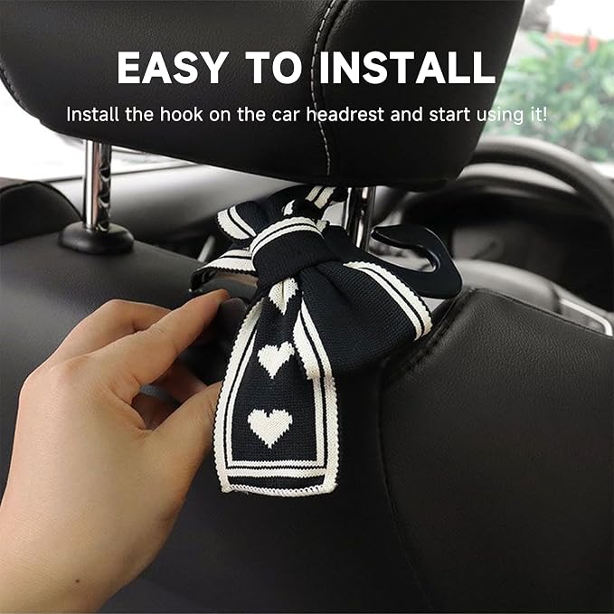 2PCS Car Seat Hooks, Cute Bow Car Seat Headrest Hooks for Purses, Bags, Umbrella, Universal Automotive Interior Decoration Accessoriesl for Vehicle, SUV, Sedan, Truck (Black)