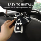 2PCS Car Seat Hooks, Cute Bow Car Seat Headrest Hooks for Purses, Bags, Umbrella, Universal Automotive Interior Decoration Accessoriesl for Vehicle, SUV, Sedan, Truck (White)
