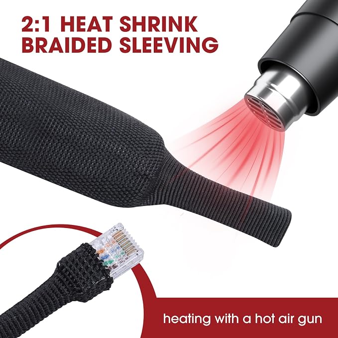 Heat Shrink Braided Sleeving, 2:1 Ratio Shrinkable Fabric Tubing Sleeve Abrasion Protection Cable Wire Sheath (3/8"-25ft)