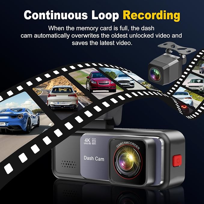4K+2K Dash Cam Front and Rear, Free 64GB Card Included, 5.8GHz WiFi Dash Camera for Cars, Built-in G-Sensor, 3.2” IPS Screen, 170°Wide Angle, Night Vision, 24 Parking Mode, White