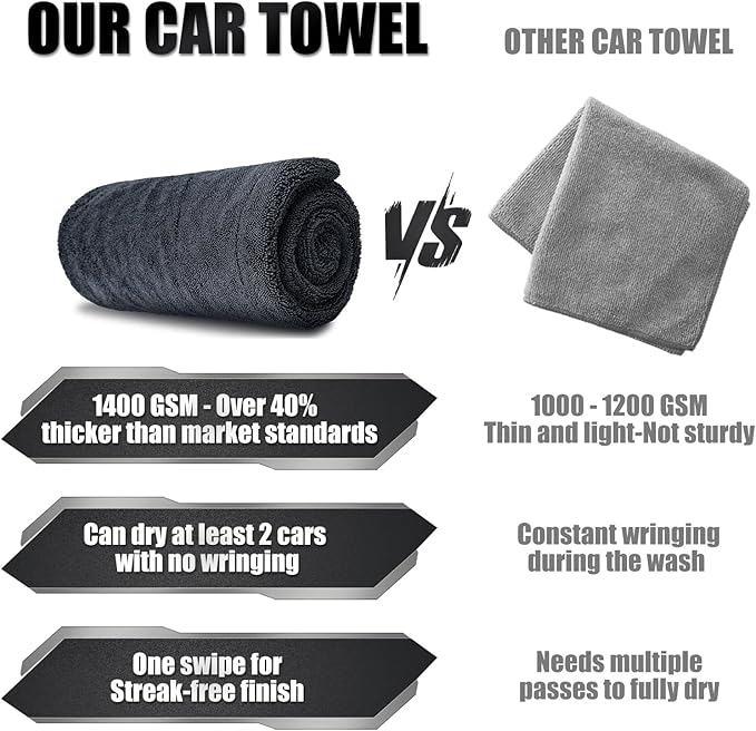 24"x36" Twisted Loop Car Drying Towel, 1400GSM, Streak Free, Lint Free, Reusable, Double Sided Super Absorbent, Car Accessories, Microfiber Cleaning Cloth for Car, Truck, SUV