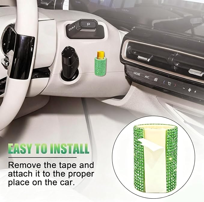 Upright Car Chapstick Holder, Bling Insulating Lip Balm Holder,Rhinestone Car Accessories for Women Interior,Suitable for Most Vehicles. (Green)
