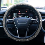Bling Rhinestone Steering Wheel Cover with Crystal Diamond for Women, Sparkling Car Wheel Protector Universal Fit 14-15 inches - White