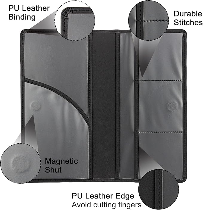 Premium Car Registration & Insurance Card Holder with Magnetic Shut, Vehicle Glove Box Car Organizer - For Documents, Cards, License (Black)