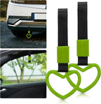 2 Pcs Heart Shaped Car Handle Strap – JD M Drift Charm Rear Bumper Warning Ring Decor for Car Interior Exterior, Subway Bus Handle Accessory, Cute Heart Car Decor Gift for Drivers (Green)