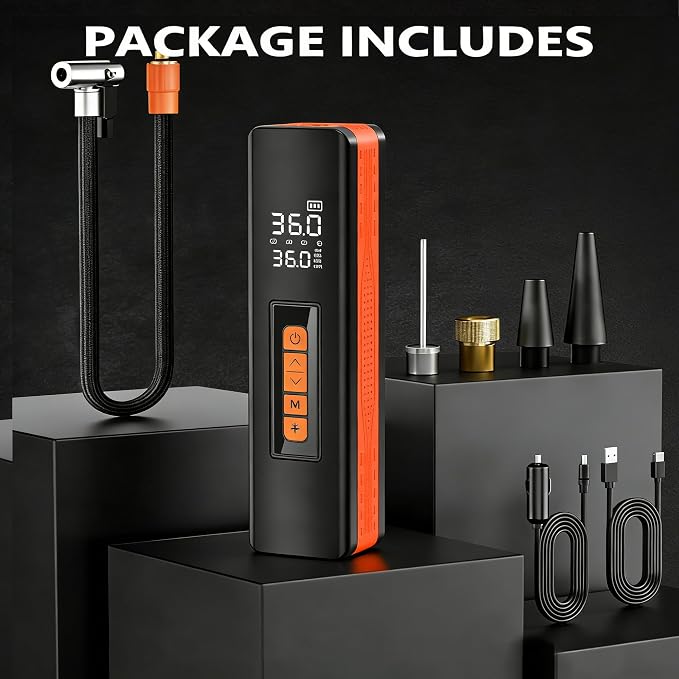 Tire Inflator Portable Air Compressor, 5X Faster 150 PSI Portable Tire Inflator for Car, Built-in Magnetic Storage, Auto Shut-Off Cordless Air Pump, LED Light for Cars, Motor, Bikes