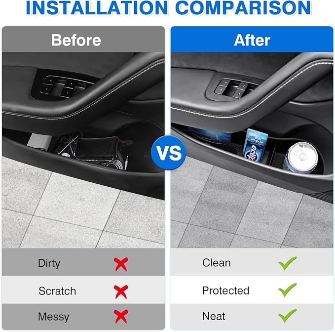 Door Side Storage Box and Trash Can for 2024 2025 2026 Refresh Tesla Model 3 Highland Accessories Front Rear Door Insert Slot Storage Tray Organizer Protector Garbage Bin with Trash Bags 6PCS