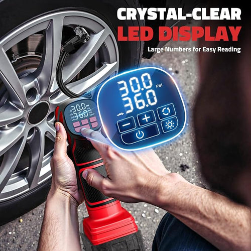 150PSI Tire Inflator Portable Air Compressor: Cordless Air Pump Compatible with Milwaukee 18V Battery - Car Tire Pump with LCD Display & LED Light for Auto, Motorcycles (Tool Only)
