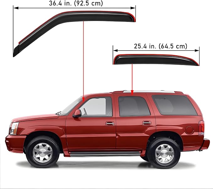 in-Channel Auto Window Visor, Fit 2000-2006 Chevrolet Tahoe & GMC Yukon, 2001-2006 Yukon Denali, 2002-2006 Cadillac Escalade (Standard), UV-Protect Rain Guard Wind Deflector, Smoke, 4-Pcs