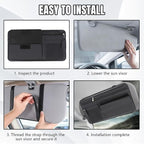 Car Visor Organizer, Leather Multi-Pocket Auto Sun Visor Storage Pouch with Sunglasses Holder, Card Holder, Zipper Pocket, Net Pocket, Pen Slot, Universal Interior Car Accessories (Black)